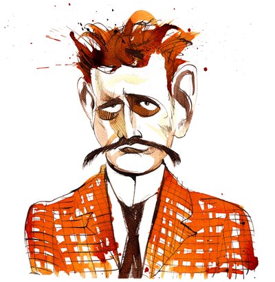 Jean Sibelius, caricatured as a younger man by Neale Osborne